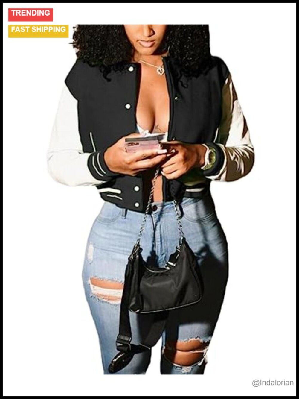 Cropped Bomber Jacket Button Down Baseball Coat Streetwear